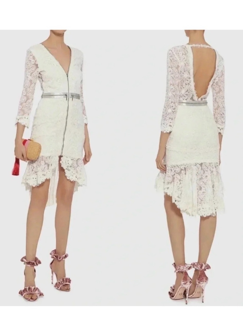 Alexis Parisa Ivory Lace Open Back Midi Dress XS Bridal Rehearsal Dinner